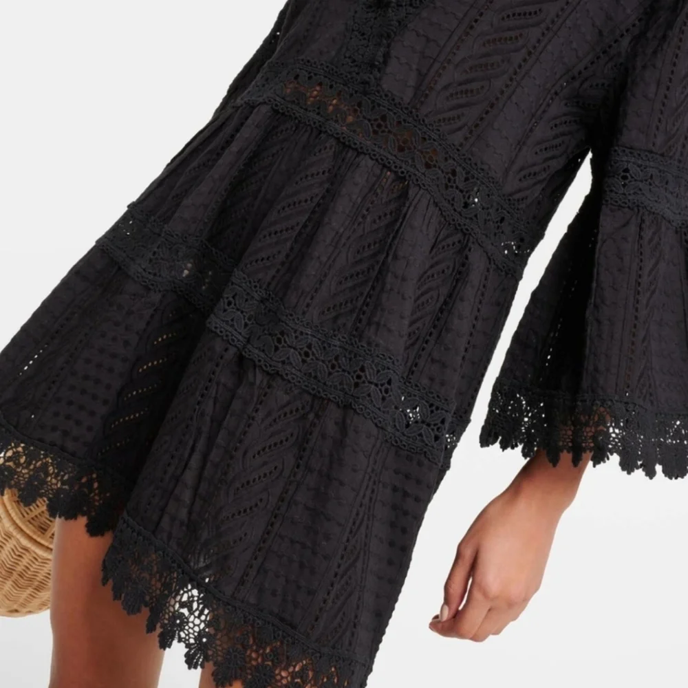 Melissa Odabash Victoria Broderie Anglaise Tiered Mini Dress Black Medium - Picture 4 of 12